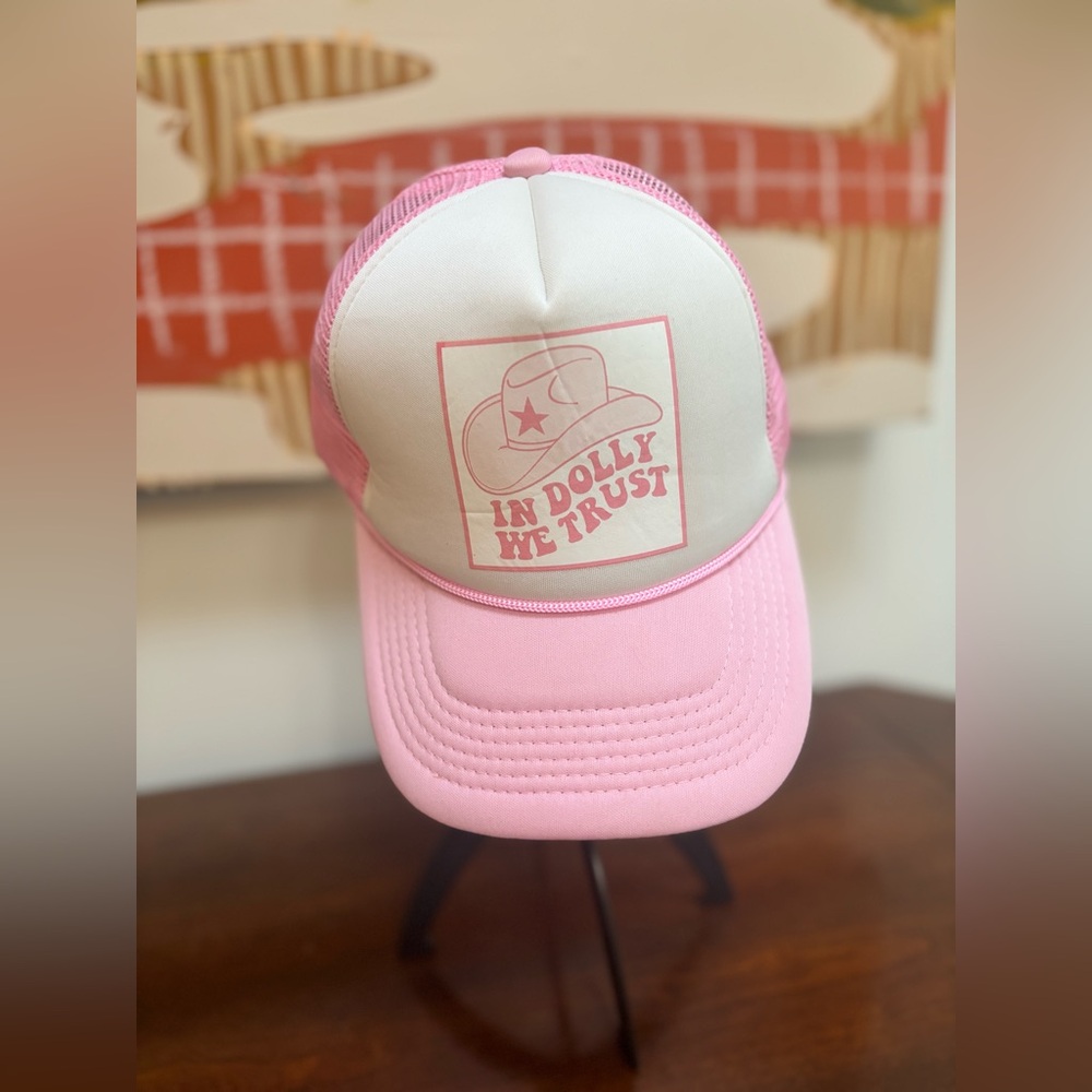 Dolly Parton In Dolly We Trust Pink Trucker Hat Western Snapback